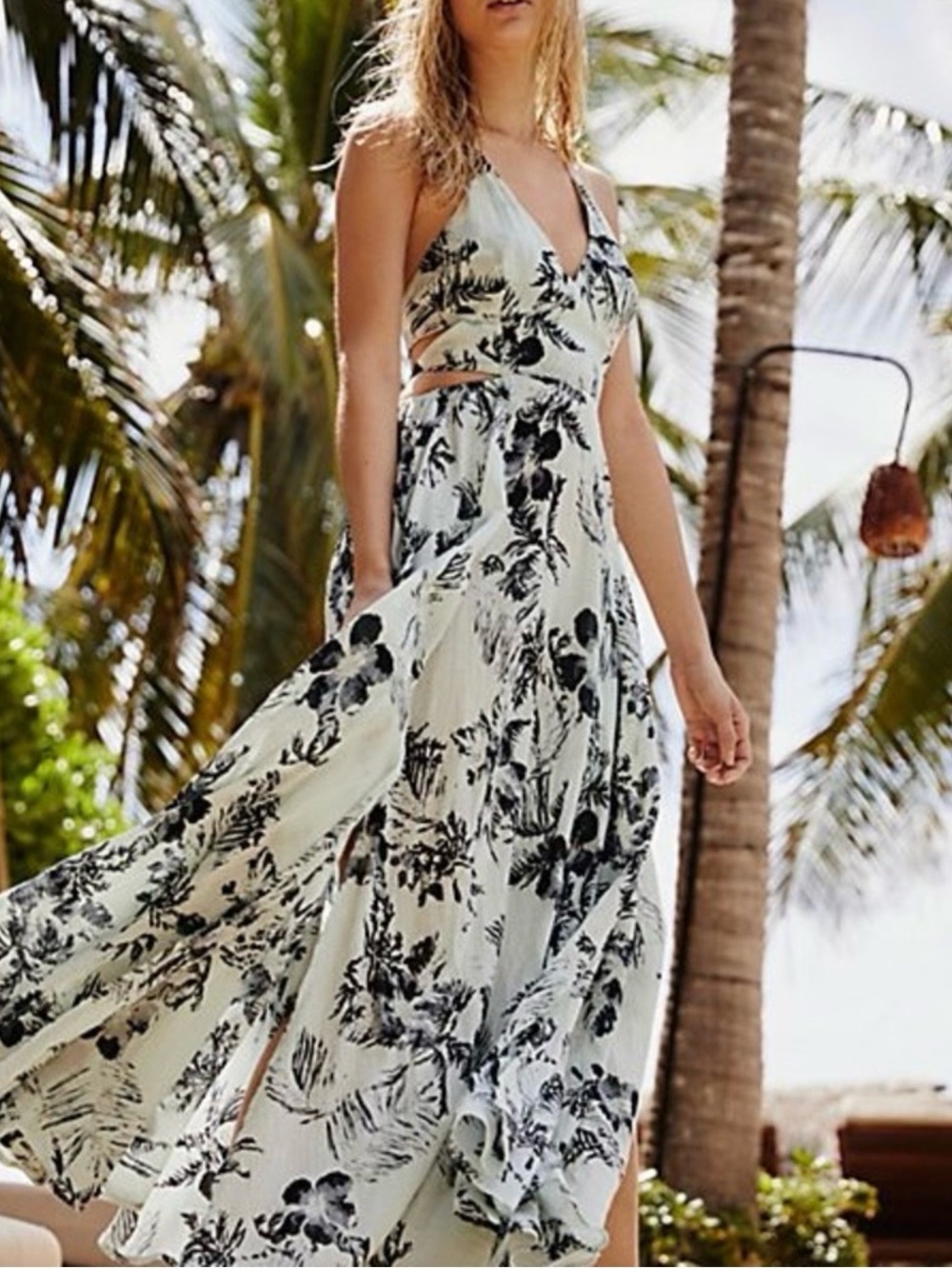 Free People Mint Maxi Dress with Black Floral Print